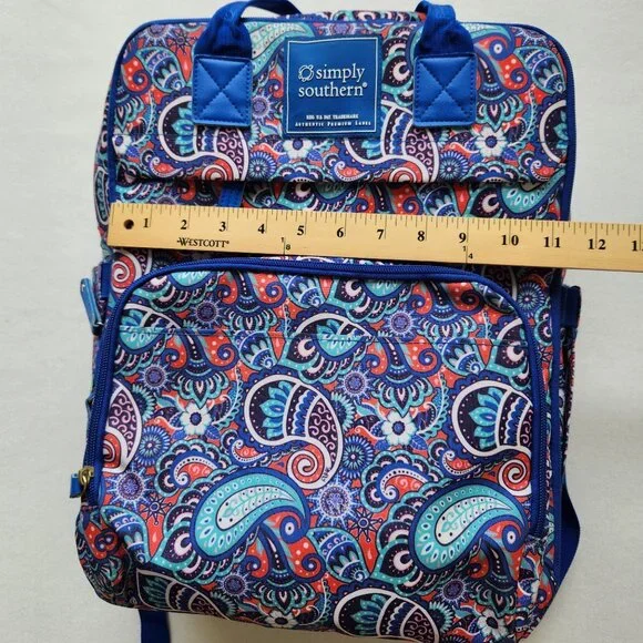Large Simply Southern Blue Paisley Backpack Academia School Pretty Colorful Cute - Picture 15 of 16